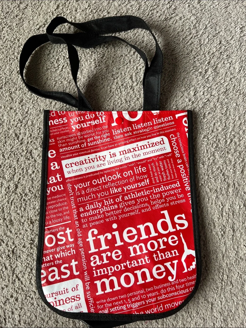 lululemon athletica Red and White Text-Print Crossbody Tote